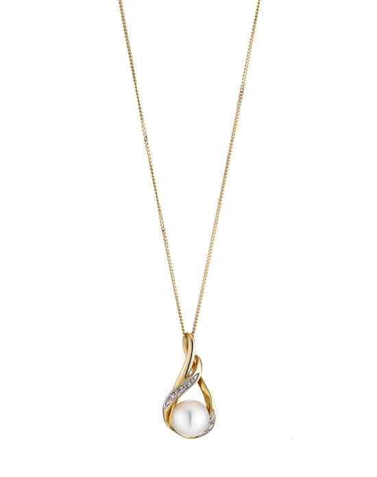9ct gold cultured freshwater pearl \u0026 diamond pendant